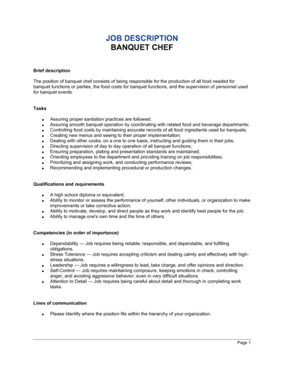Business-in-a-Box's Banquet Chef Job Description Template