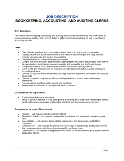 Business-in-a-Box's Bookkeeping, Accounting and Auditing Clerk Job Description Template