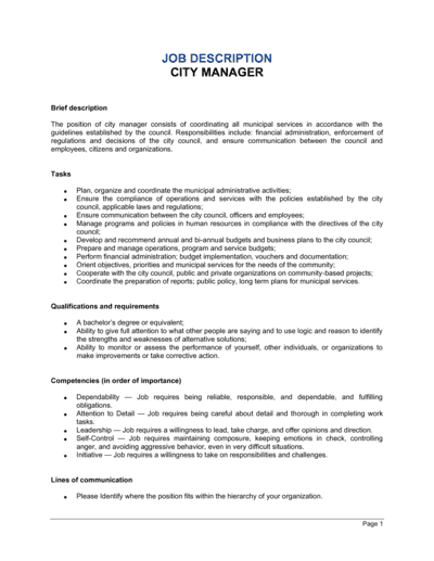 Business-in-a-Box's City Manager Job Description Template