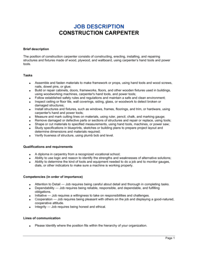 Business-in-a-Box's Construction Carpenter Job Description Template