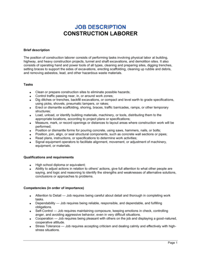 Business-in-a-Box's Construction Laborer Job Description Template