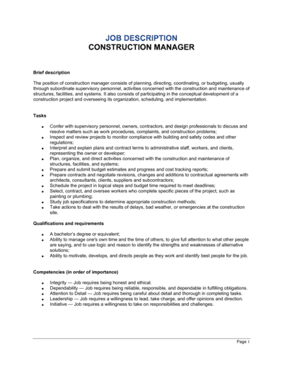 Business-in-a-Box's Construction Manager Job Description Template
