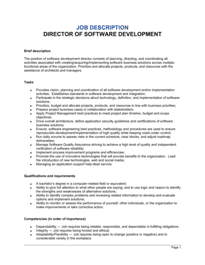 Business-in-a-Box's Director of Software Development Job Description Template