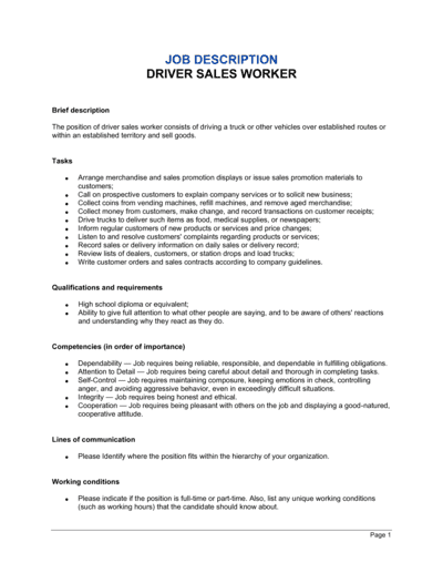 Business-in-a-Box's Driver Sales Worker Job Description Template