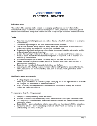 Business-in-a-Box's Electrical Drafter Job Description Template