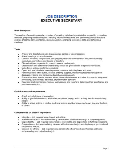 Business-in-a-Box's Executive Secretary Job Description Template