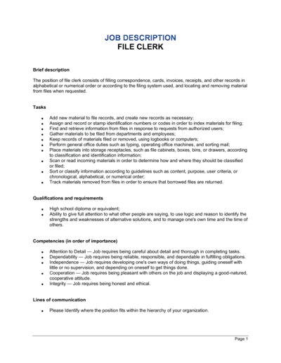 Business-in-a-Box's File Clerk Job Description Template