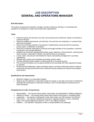 Business-in-a-Box's General and Operations Manager Job Description Template
