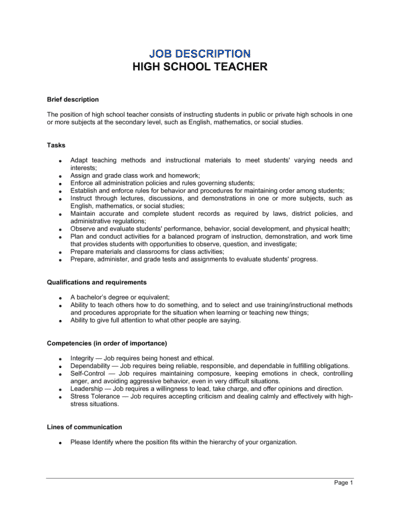 Business-in-a-Box's High School Teacher Job Description Template