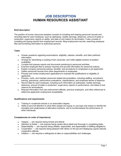 Business-in-a-Box's Human Resources Assistant Job Description Template