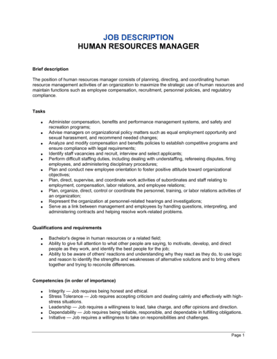 Business-in-a-Box's Human Resources Manager Job Description Template