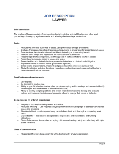 Business-in-a-Box's Lawyer Job Description Template