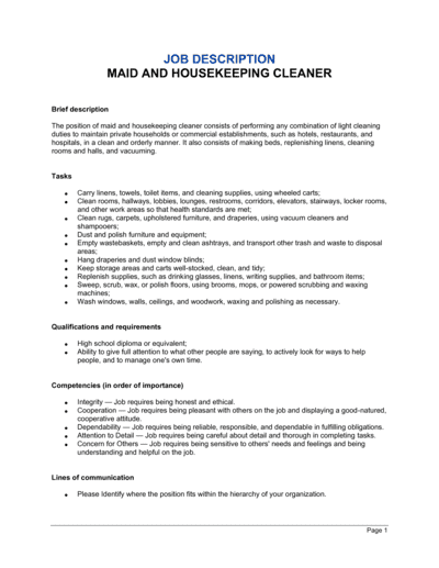 Cleaner Job Description