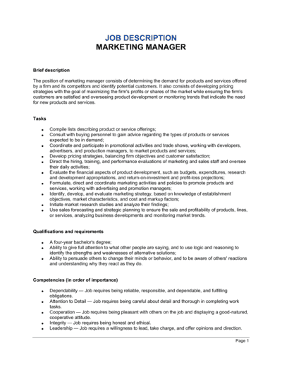 Marketing Manager Job Description Template Business in a Box 