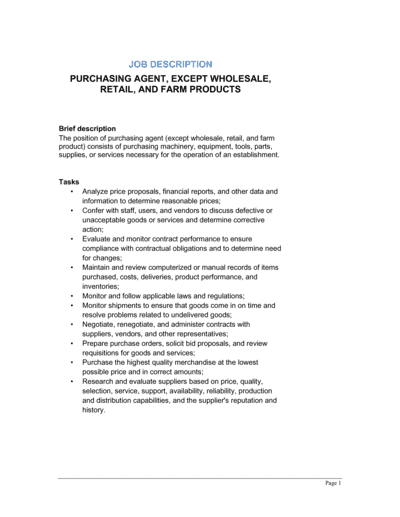 Business-in-a-Box's Purchasing Agent (General) Job Description Template