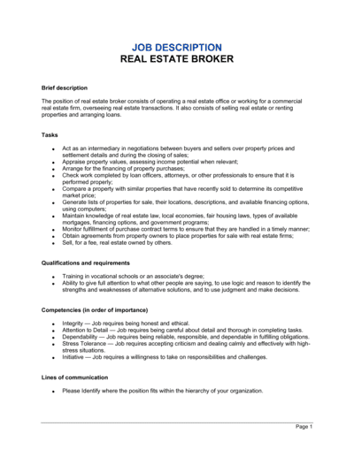 Business-in-a-Box's Real Estate Broker Job Description Template