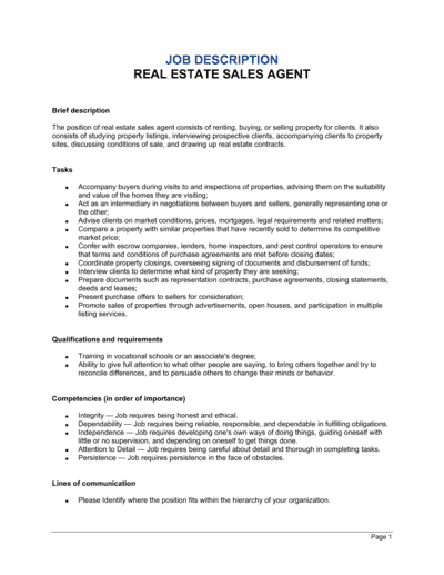 Business-in-a-Box's Real Estate Sales Agent Job Description Template