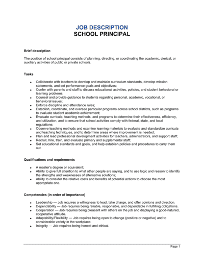 Business-in-a-Box's School Principal Job Description Template