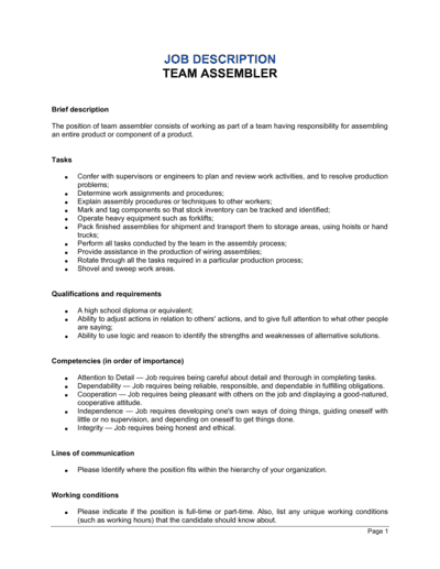 Business-in-a-Box's Team Assembler Job Description Template