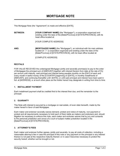 Business-in-a-Box's Mortgage Note Template