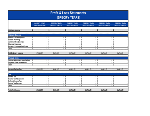 Business-in-a-Box's Profit & Loss Statement Template