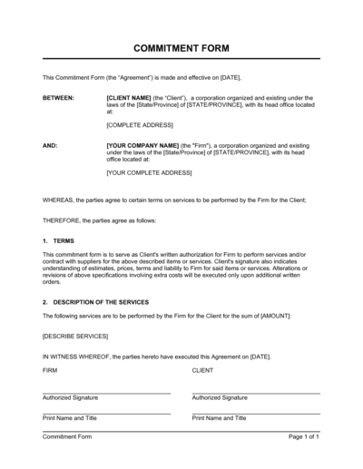 Business-in-a-Box's Commitment Form Template