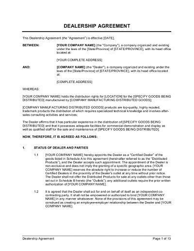 Business-in-a-Box's Dealership Agreement Template