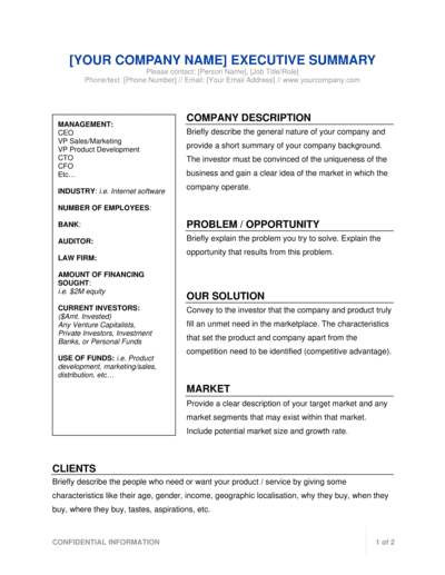 Business-in-a-Box's Executive Summary - For Investors Template