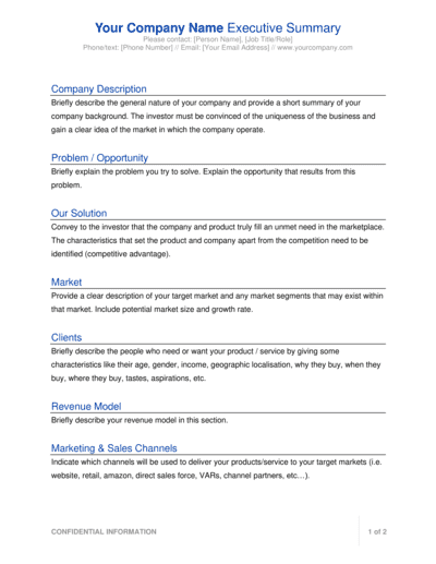 Business-in-a-Box's Executive Summary - For Startups Template