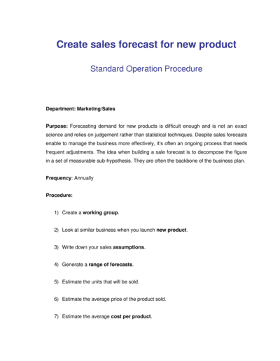 Business-in-a-Box's How to Create Sales Forecast for New Product Template