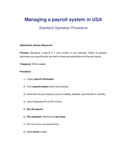 Business-in-a-Box's How to Manage a Payroll System - USA Template