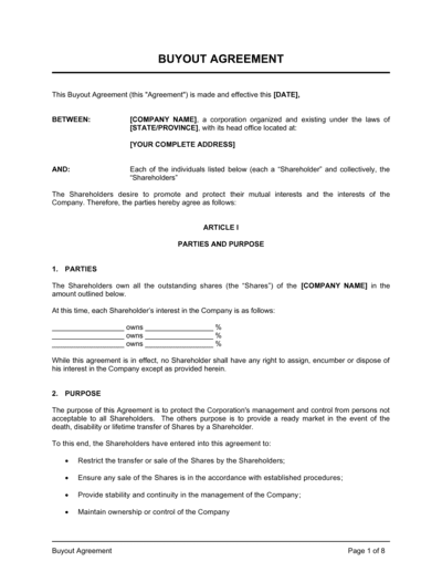 Business-in-a-Box's Buyout Agreement Template