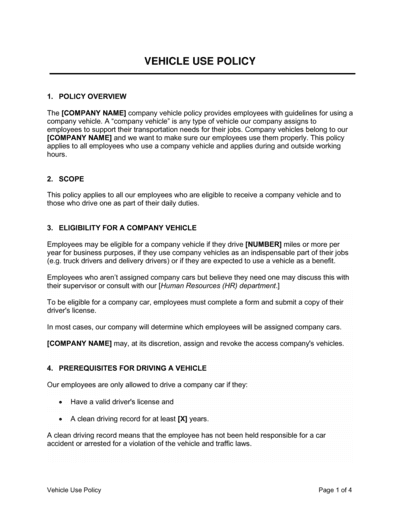 Business-in-a-Box's Company Vehicle Policy Template