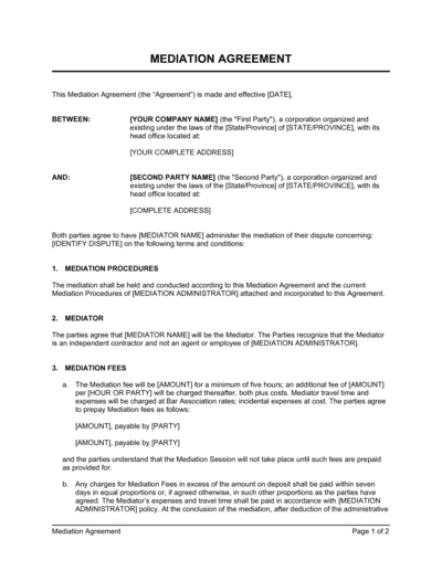 Business-in-a-Box's Mediation Agreement Short Template