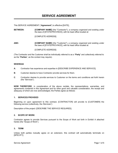 Business-in-a-Box's Service Agreement Template
