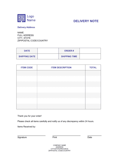 Business-in-a-Box's Delivery Note Template