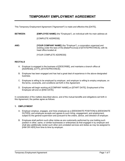 Business-in-a-Box's Temporary Employment Contract Template