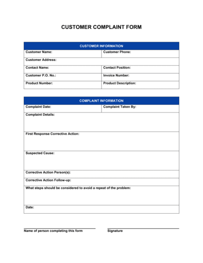 Business-in-a-Box's Customer Complaint Form Template