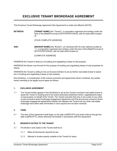 Business-in-a-Box's Exclusive Tenant Brokerage Agreement Template