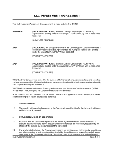 Business-in-a-Box's LLC Investment Agreement Template