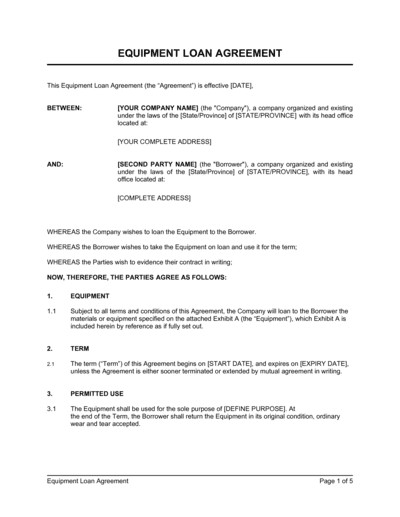 Business-in-a-Box's Equipment Loan Agreement Template