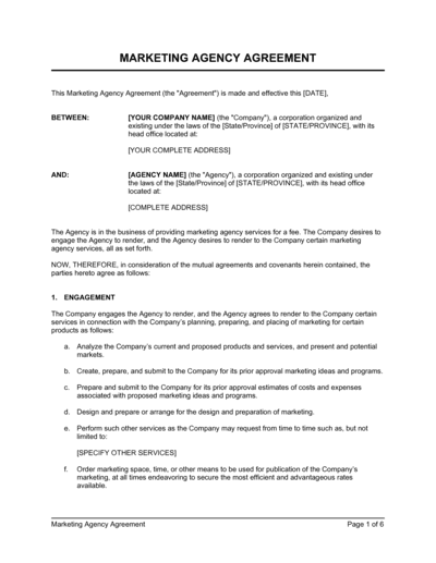 Business-in-a-Box's Marketing Agency Agreement Template