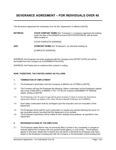 Business-in-a-Box's Severance Agreement (over 40) Template