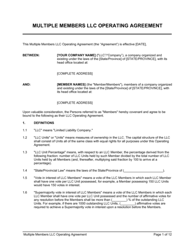 Business-in-a-Box's LLC Multiple Members Operating Agreement Template