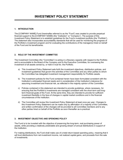 Business-in-a-Box's Investment Policy Statement Template