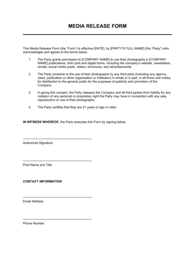 Business-in-a-Box's Media Release Form Template