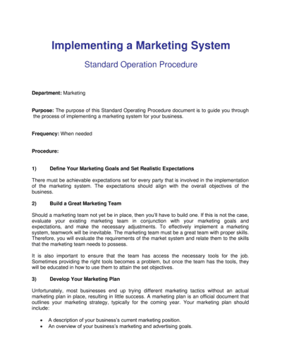 Business-in-a-Box's Implementing A Marketing System Template
