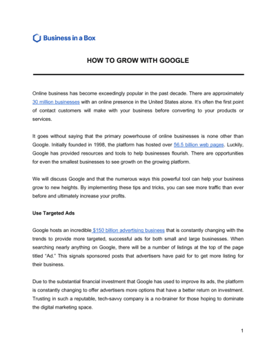Business-in-a-Box's How To Grow With Google Template