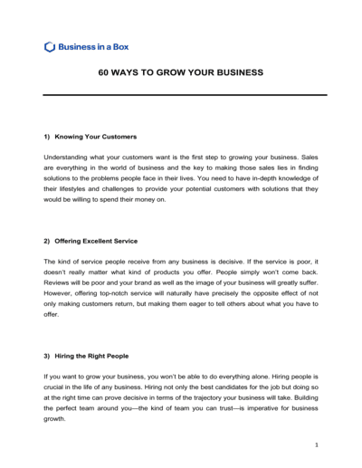 Business-in-a-Box's 60 Ways To Grow Your Business Template