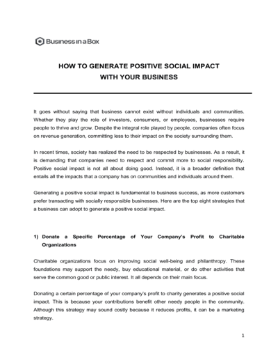 Business-in-a-Box's How To Generate Positive Social Impact With Your Business Template